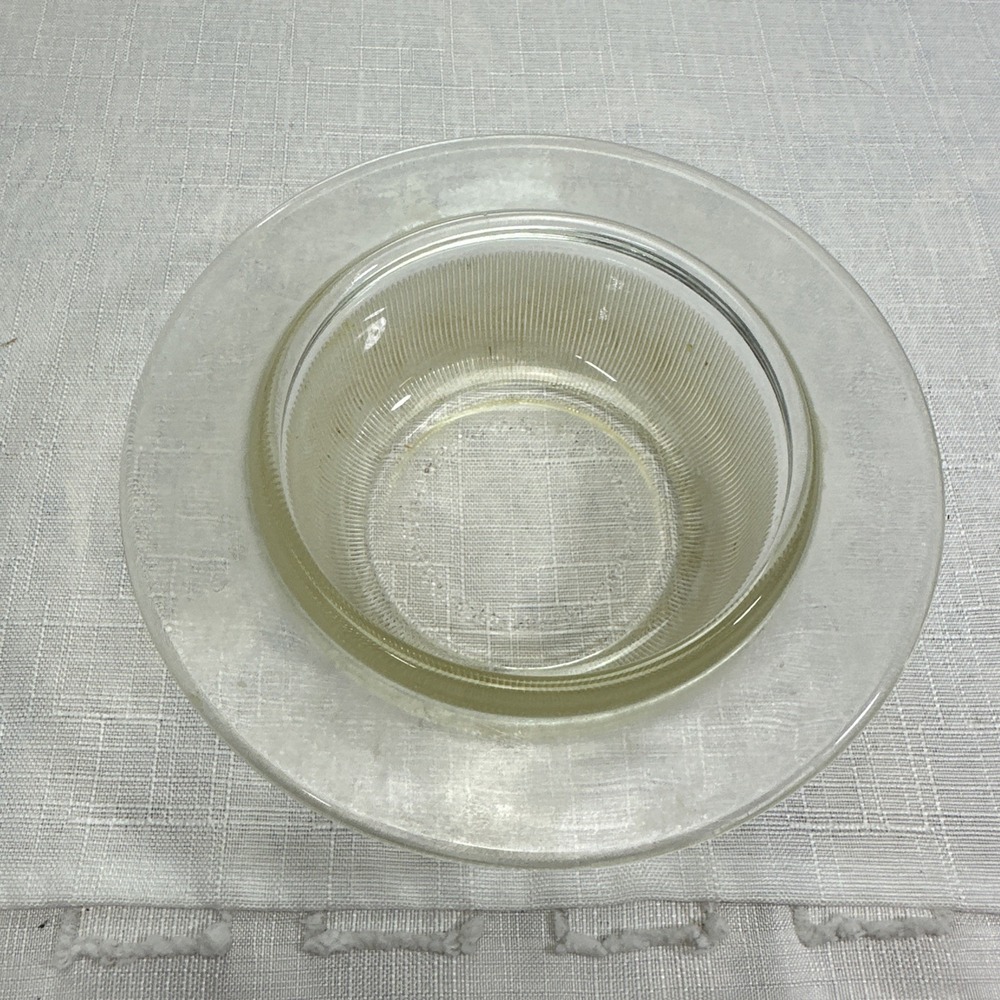 Heller Massimo Vignelli Clear Ribbed Glass Wide Rim Bowl 6.5" Vintage MCM USA
